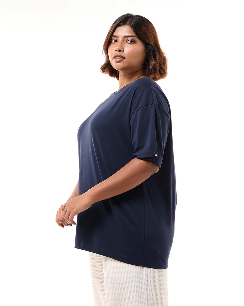 bewakoof Women's Navy Blue Oversized Plus Size T-shirt
